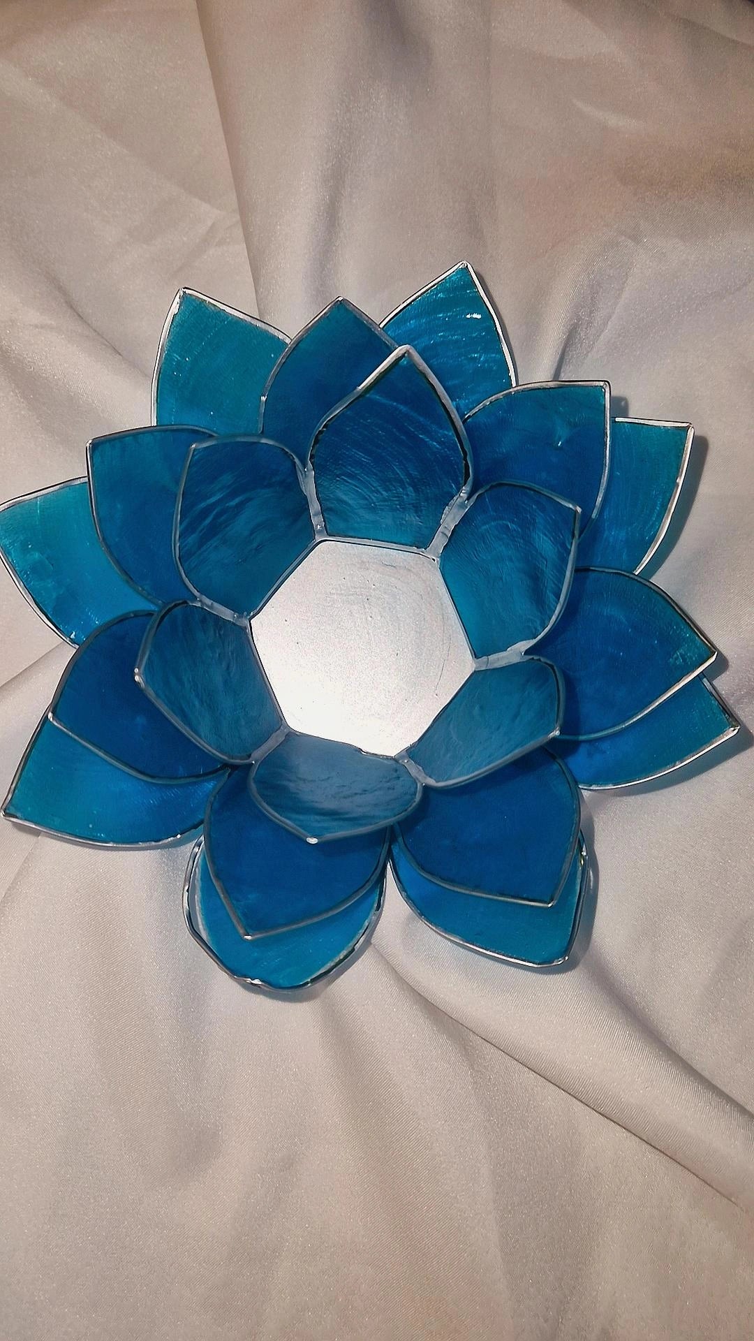 Teelichthalter Lotus Blau/Silber