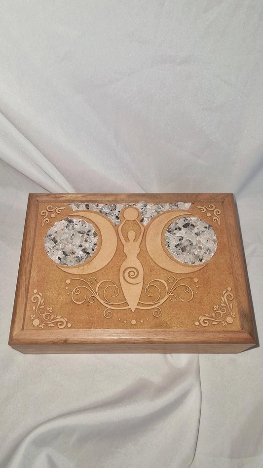 Moon Goddess Mondstein Holz Box