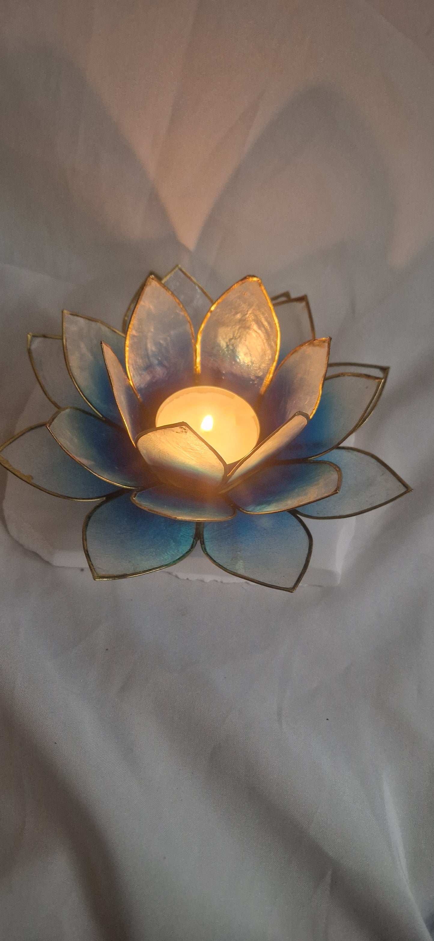 Teelicht Lotus Blau Ombre Gold