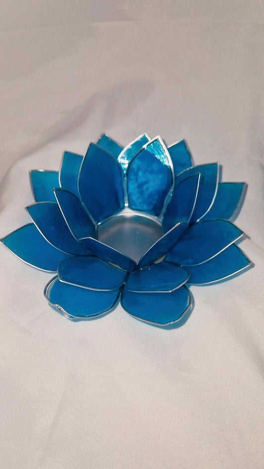Teelichthalter Lotus Blau/Silber