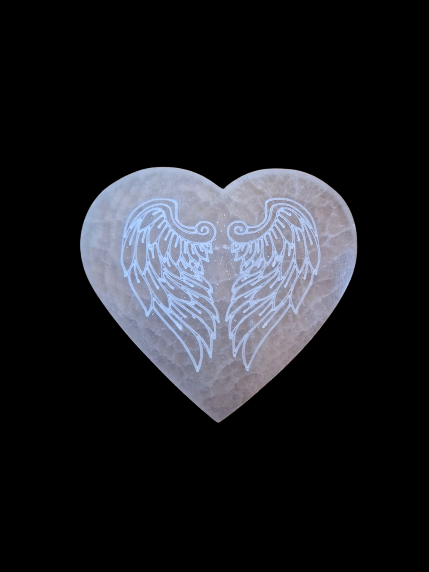 Selenitplatte Herz mit Flügel