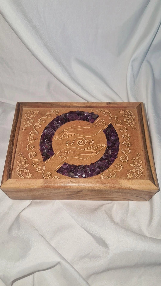 Healing Hands Amethyst Holz Box