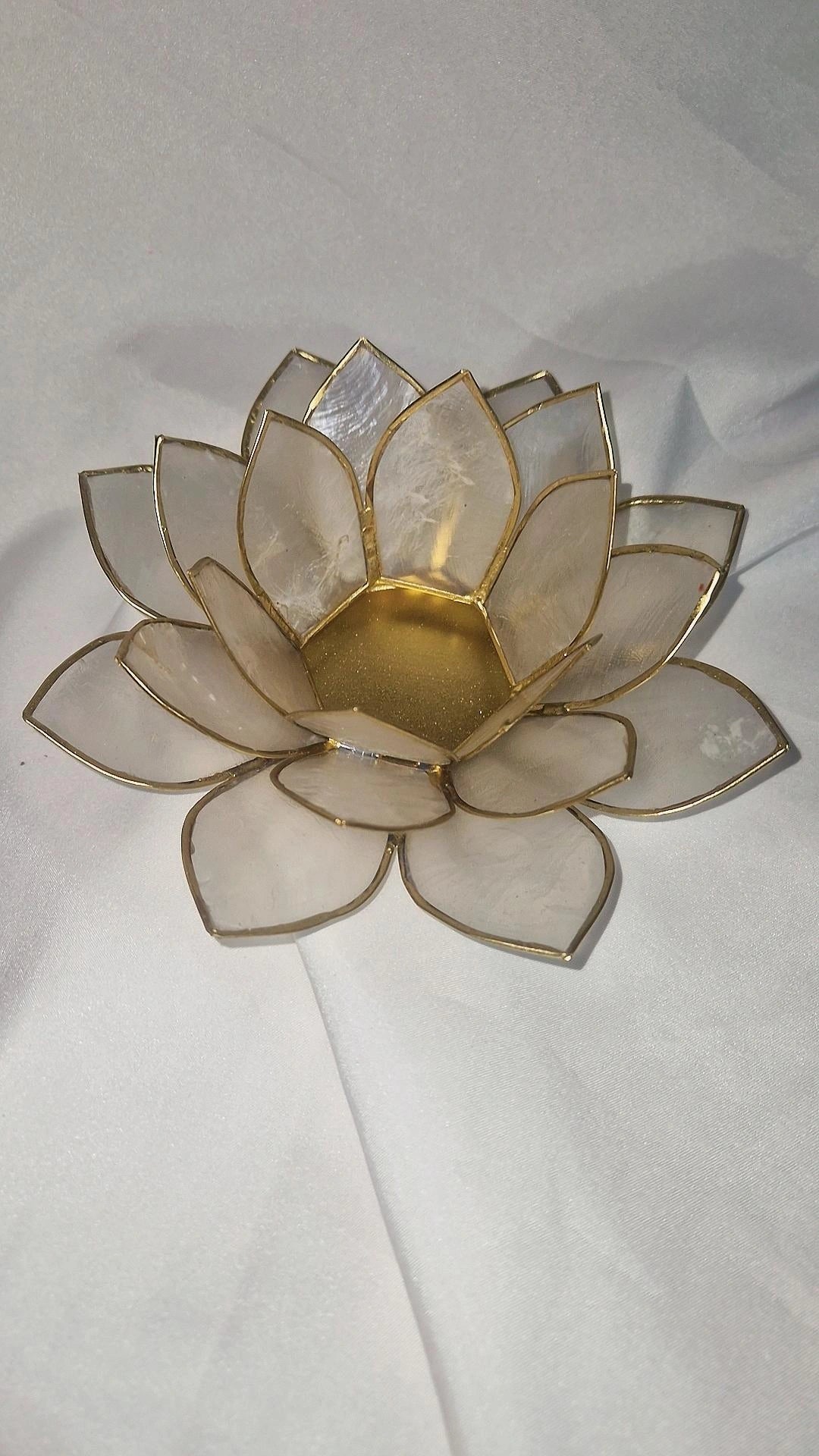 Teelicht Lotus Weiß Gold