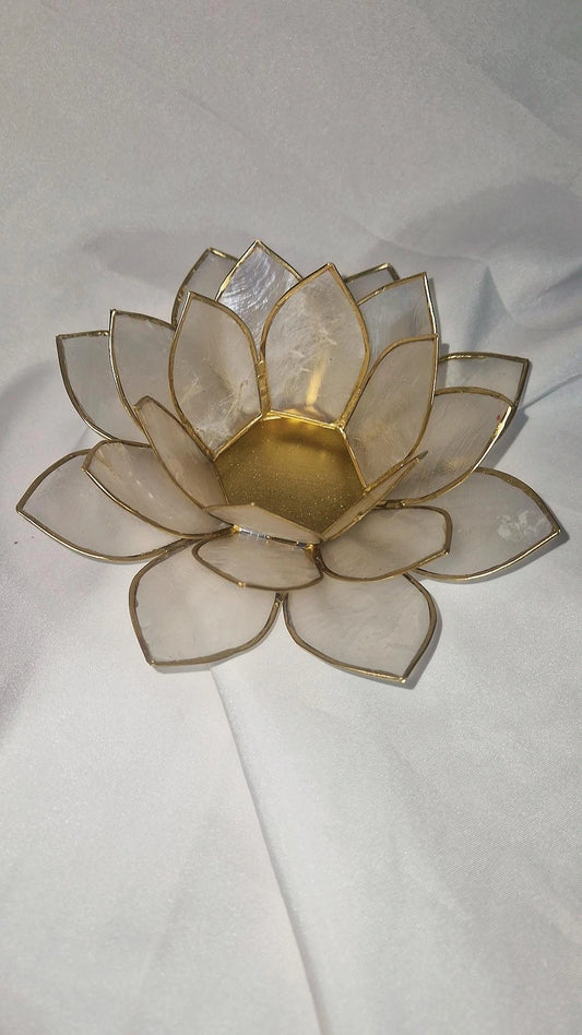 Teelicht Lotus Weiß Gold
