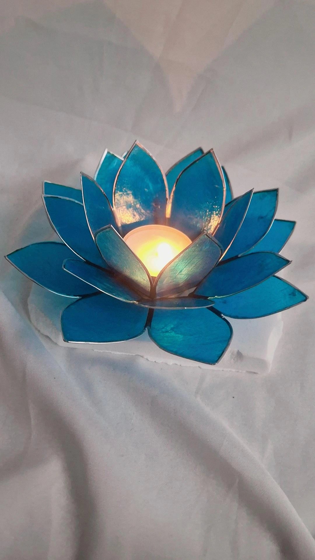 Teelichthalter Lotus Blau/Silber