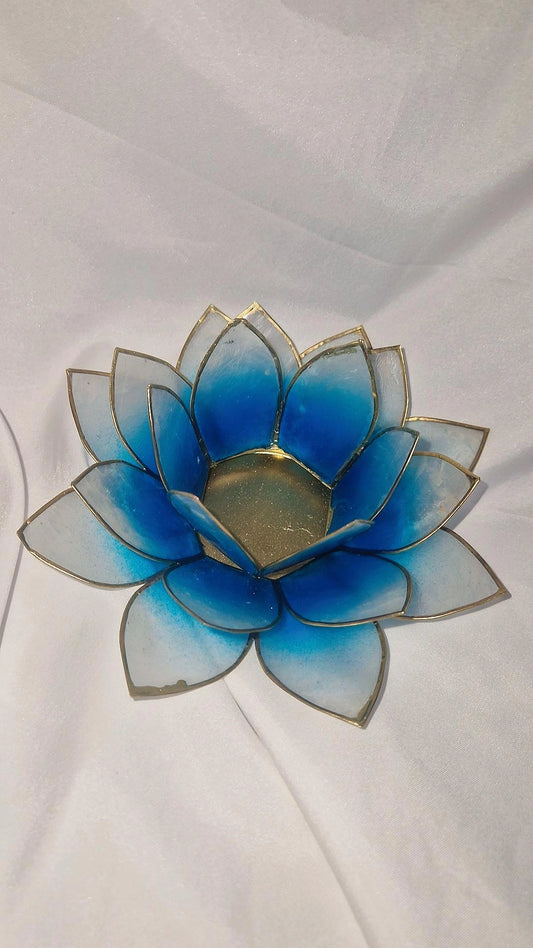 Teelicht Lotus Blau Ombre Gold